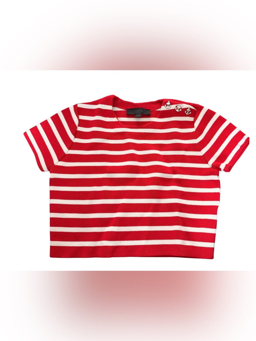 Zara Red & White Striped Anchor Detail Top – Smal